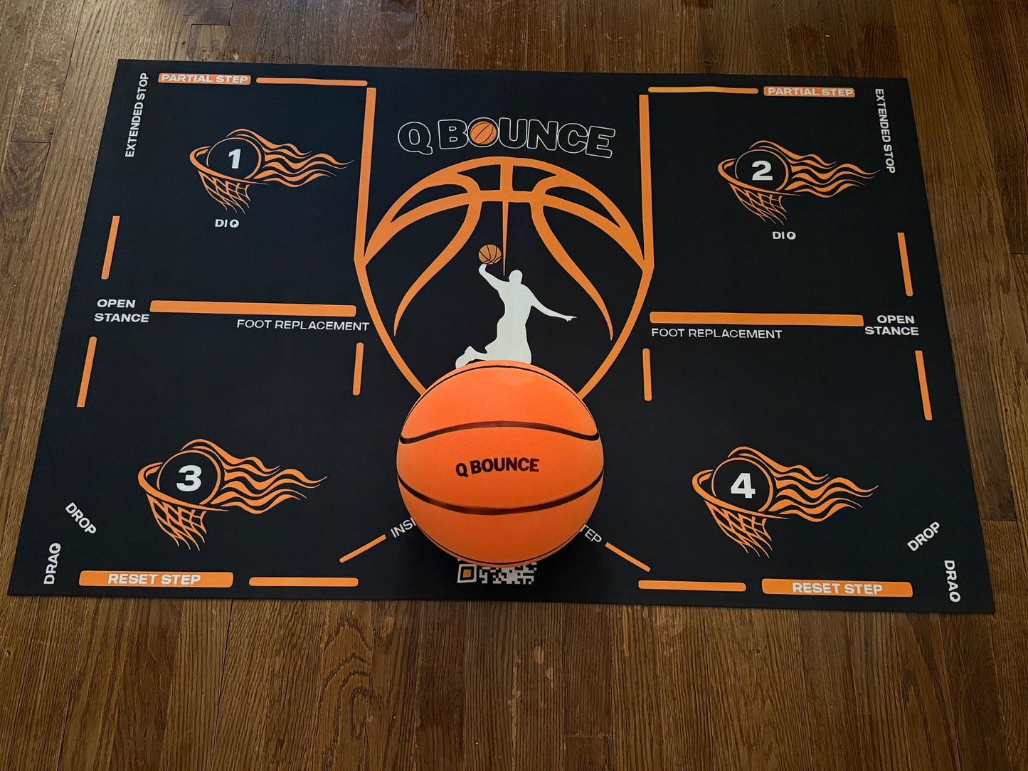 Basketball Starter Bundle Kit with QBounce ball and training mat for dribbling, shooting, and footwork skills development.