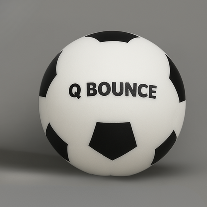 QBounce Silent Football 2.0 with black and white design for quiet indoor football practice and training.